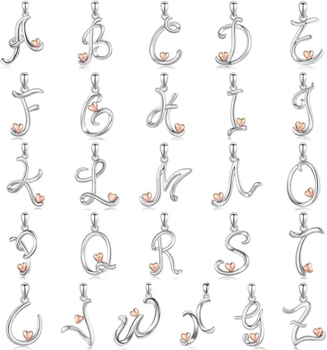 Miniatura 7 de CELESTIA Collares con iniciales de plata de ley 925, 26 letras con corazón de oro rosa, cadena de 18 pulgadas