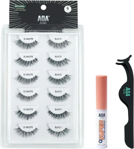 Miniatura 10 de AOA Studio Alexis - Juego de 6 pares de pestañas postizas naturales hechas a mano con pegamento y pinzas, volumen natural, reutilizables, pestañas