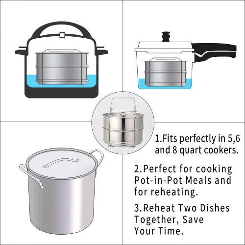Miniatura 8 de Sartenes apilables para vaporizador, accesorios instantáneos para ollas de 6 cuartos de galón de 2, mango de silicona y tapas intercambiables