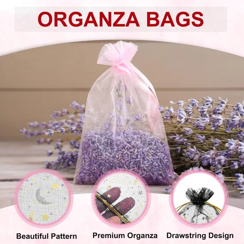 Miniatura 3 de MECCANIXITY Bolsa de organza de 3.5 x 5 pulgadas, bolsas de malla transparente de luna y estrella, bolsas de regalo con cordón, bolsa de regalo