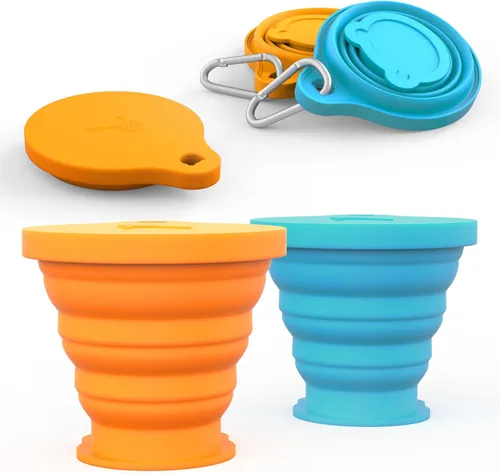 IYYI Taza plegable para viajar, taza plegable de silicona, taza de camping con tapa, taza plegable para camping, senderismo, al aire libre, viajes