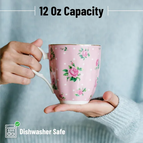 Miniatura 3 de BTaT- Royal - Juego de 8 tazas de café de porcelana de porcelana de porcelana de 12 onzas, tazas de café grandes para tazas de café, tazas de té
