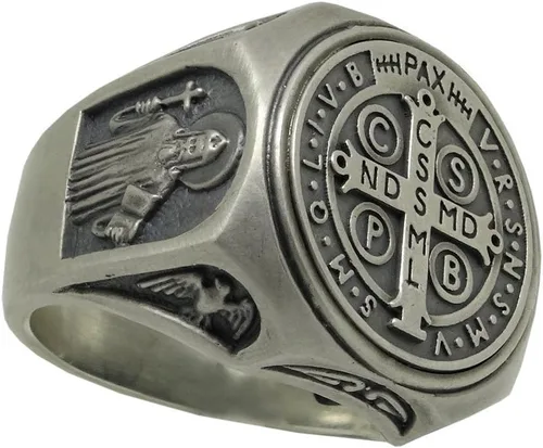 Miniatura 6 de Anillo de plata de ley 925 de San Benito para hombre, exorcismo católico cristiano, protección demoníaca