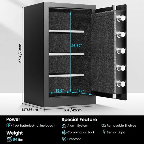 Miniatura 2 de Caja fuerte ignífuga de 7.0 pies cúbicos para el hogar con 3 estantes extraíbles, caja fuerte contra incendios con teclado digital, alarma