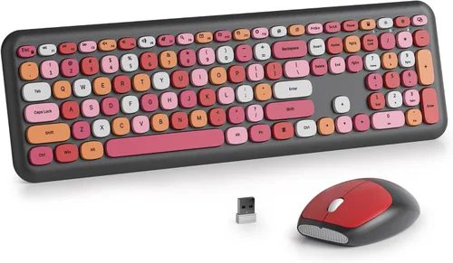 Miniatura 12 de Combo de teclado y mouse inalámbricos de 104 teclas, tamaño completo, color azul con teclas redondas silenciosas, ideal para portátiles y Azul blanco