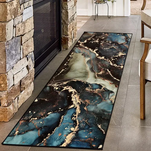 Miniatura 10 de Alfombra abstracta moderna de 2 x 3 pies, alfombra de baño con textura de mármol azul, antideslizante, lavable, alfombra de pelo bajo