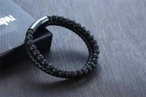 Miniatura 3 de VNOX Pulsera vikingo para hombre, de cuero genuino, trenzada, estilo vintage, martillo de Thor, pulseras de Wirstband, joyería vikinga para hombres