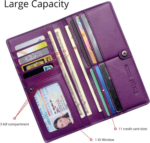 Miniatura 3 de Bveyzi Billeteras de cuero ultrafino con bloqueo RFID para tarjetas de crédito, billetera plegable para mujer