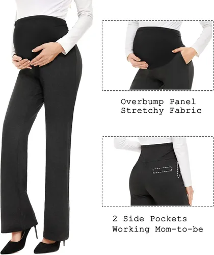 Miniatura 5 de Tapata Pantalones de maternidad para mujer de 28, 30, 32 pulgadas, corte de bota, pantalones de vestir con bolsillos sobre el vientre, pantalones