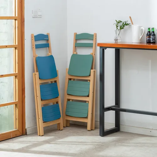 Miniatura 5 de Taburete de bar plegable, taburete de escalera de 3 escalones, escaleras de madera multifuncionales con capacidad de carga de 330 libras