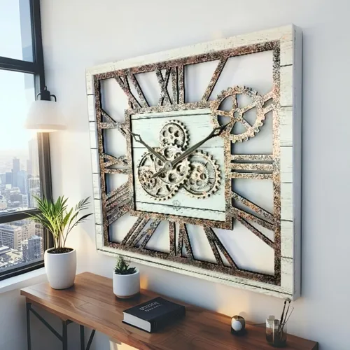 Miniatura 2 de ImprovingLife The Gears Clock - Reloj de pared cuadrado con engranaje móvil real de 24 pulgadas, estilo vintage, industrial, de gran tamaño, casa