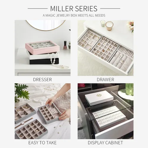 Miniatura 5 de Bandeja de joyería organizador de joyas apilable para cajón aparador armario escaparate collar aretes anillos pulseras bandejas para mujeres y niñas