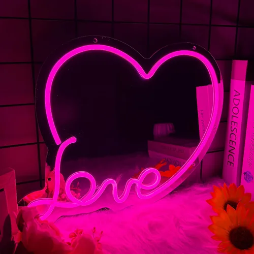Miniatura 9 de Espejo de mariposa de anime con luces de letreros de neón para vestuario, sala de estar, dormitorio de niña, bonito espejo acrílico con atenuación