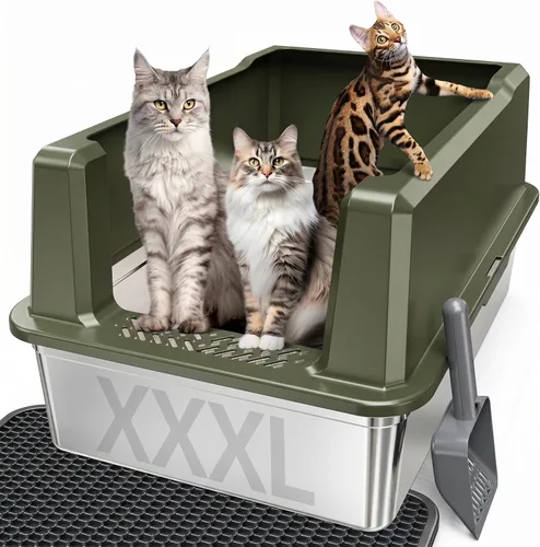 Miniatura 8 de Caja de arena extragrande XXL de acero inoxidable para gatos con tapa, 26" L x 18" W x 12" H caja de arena de metal con lados altos para gatos
