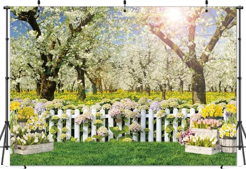 Miniatura 6 de Telón de fondo de primavera de poliéster de 7 x 5 pies, paisaje natural, árbol de bosque, fondo de fotografía para niños, cumpleaños, boda, baby