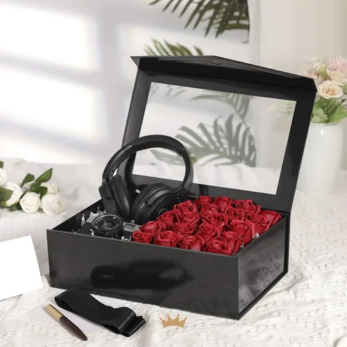 Miniatura 2 de PACKQUEEN 5 cajas de regalo negras grandes con ventanas, 13.5 x 9 x 4.1 pulgadas, cajas de regalo con ventanas transparentes para regalos que