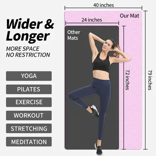 Miniatura 2 de Hatha Yoga Esterilla de Yoga Extra Larga de TPE 79" x 40" x 1/2" de Grosor Esterilla de Ejercicio Antideslizante para Uso en Gimnasio en Casa, Yoga