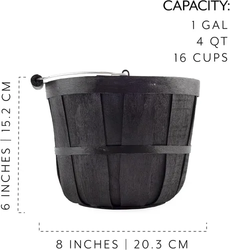 Miniatura 6 de Cornucopia Brands Canastas redondas de madera (paquete de 2, negro); cubos de madera para frutas con asa, capacidad de 4 cuartos de galón; 6.1