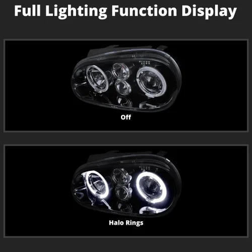 Miniatura 2 de SPEC-D TUNING Faros delanteros con halo doble negro ahumado Compatible con 1999-2006 Volkswagen Golf, Golf GTI VW MK4 Ensamble de faros delanteros