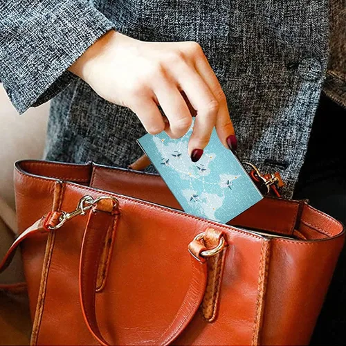 Miniatura 5 de ALAZA World Map Airplanes Flying Portatarjetas de visita de cuero de acero inoxidable delgado bolsillo cartera portatarjetas multicolor 13