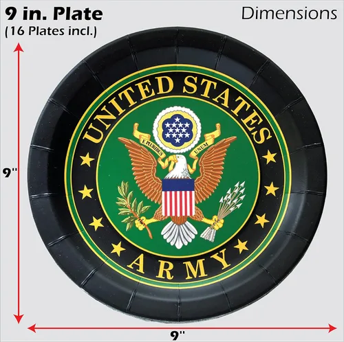 Miniatura 3 de Havercamp Fiesta oficial del ejército de los Estados Unidos para 16 invitados; incluye 16 platos de papel y servilletas de 9 pulgadas de largo