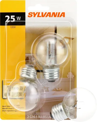 Sylvania - Bombillas de tocador de 25 W, 2 unidades, bombillas incandescentes E26 de base media, regulables G16.5 tipo G, bombillas redondas
