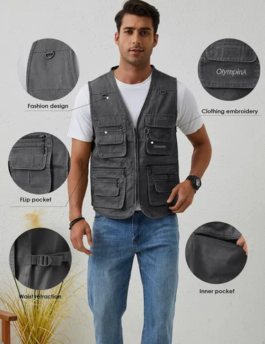 Miniatura 5 de Gihuo Chaleco de pesca para hombre con bolsillos