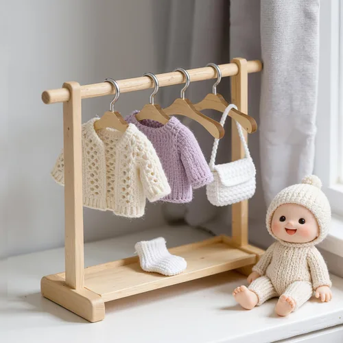 Miniatura 7 de TOYANDONA 10 perchas de madera para muñecas – Mini colgador de muñecas en miniatura para vestimenta para casas de muñecas, accesorios en miniatura