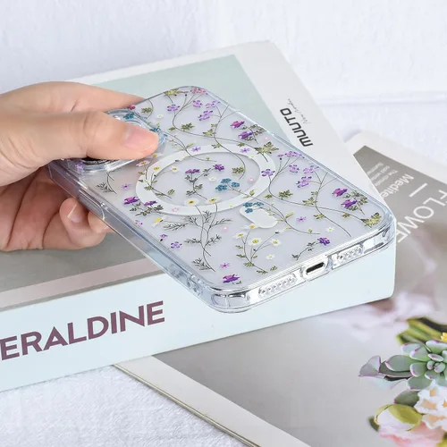 Miniatura 5 de Compatible con el teléfono 13 Pro - Funda magnética mate translúcida, de lujo, a prueba de golpes, magnética y con bonito patrón de flores, carcasa
