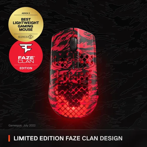 Miniatura 2 de SteelSeries Aerox 3 Wireless: Faze Clan Edition - Ratón Holey RGB para juegos - Sensor óptico TrueMove Air de 18K DPI - Diseño ultraligero