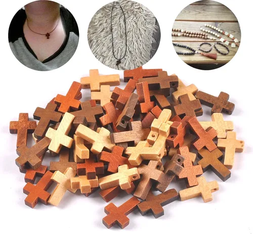 Miniatura 2 de NERRECEAB 100 piezas de cuentas cruzadas decoraciones de madera adornos colgantes joyería regalos niños madera suministros de manualidades