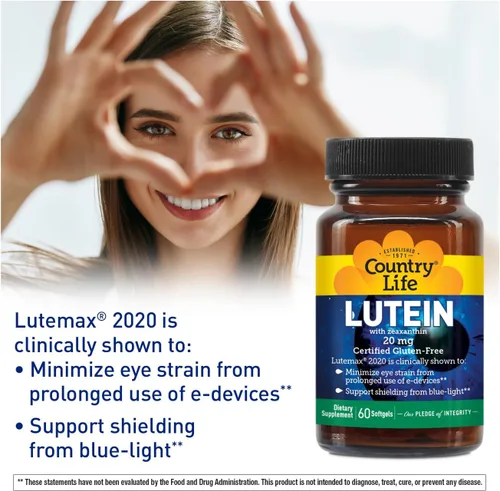 Miniatura 5 de Country Life Suplemento de luteína de 20 mg - Certificado sin gluten - Apoyo para la salud ocular con luteína y zeaxantina - Reduce la fatiga ocular