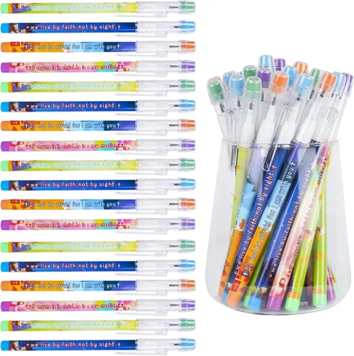 Kolewo4ever 48 lápices HB con versículos bíblicos kawaii, lindos lápices multipunto a presión, translúcidos, no afilables, lápices de plástico
