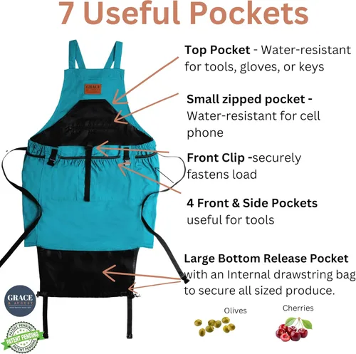 Miniatura 2 de Delantal de jardinería con bolsillos para mujeres y hombres, delantal de jardín con 7 bolsillos y bolsa interna con cordón, gran regalo Coriander