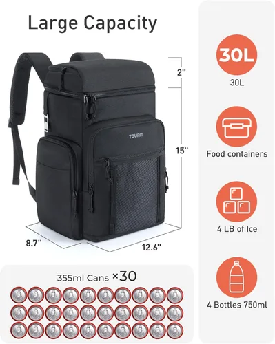 Miniatura 5 de TOURIT Enfriador de mochila aislante: 30 latas impermeable a prueba de fugas mochila más fresca suave bolsa de viaje playa picnic camping
