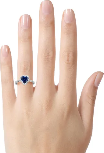 Miniatura 3 de FJC Finejewelers 10k White Gold Heart Shaped Created Blue Sapphire with White Topaz accent stones Halo Ring
