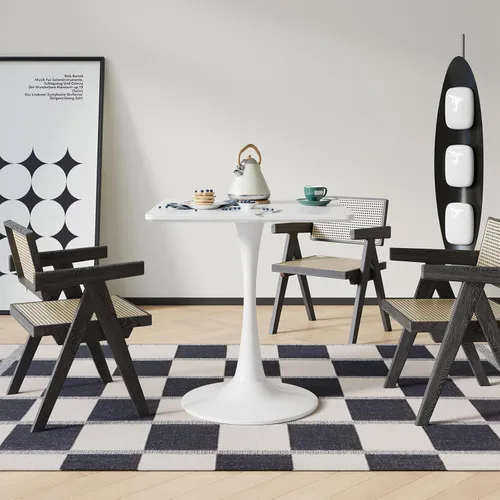 Miniatura 3 de Mesa cuadrada blanca de tulipanes para 2 personas, mesa de comedor pequeña de 24 pulgadas con base de pedestal de metal para cocina, mesa moderna