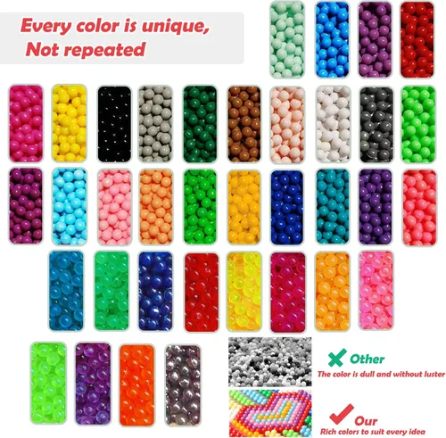 Miniatura 2 de Kit de 8500 cuentas de fusibles mágicos sin hierro de 0.197 in, 36 colores, sin cuentas de calor, juego de recarga creativo, juguetes de bricolaje