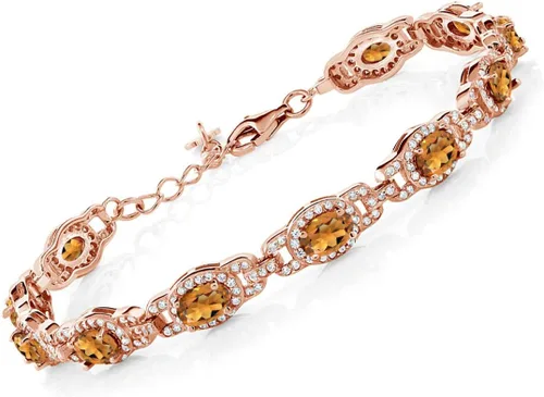 Miniatura 49 de Gem Stone King 18K Rose Gold Plated Silver Oval Gemstone Birthstone Tennis Bracelet For Women Oval 6X4MM 7 Inch With 1 Inch Extender Fine