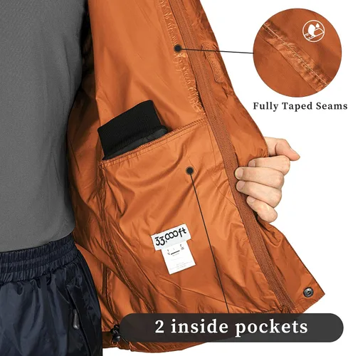 Miniatura 15 de 33,000ft - Chaqueta de lluvia impermeable y plegable para hombre, ligera, con capucha, cortavientos ideal para golf o ciclismo