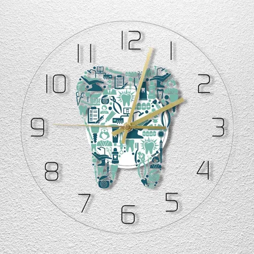 Miniatura 6 de The Geeky Days Reloj de pared con iluminación LED USB, símbolos de cuidado dental, reloj colgante de acrílico, movimiento silencioso, con 7