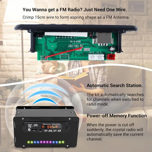 Miniatura 7 de Kit de altavoces DIY compatible con Bluetooth, kit de práctica de soldadura de radio FM DIY USB amplificador de sonido para el hogar control remoto