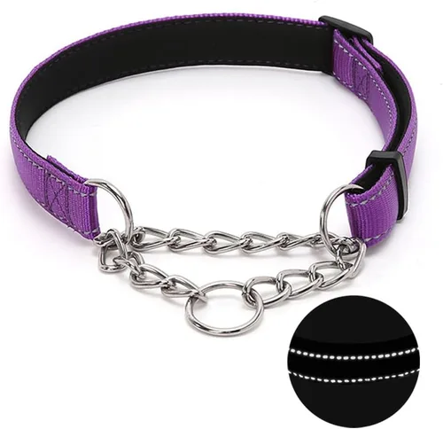 Martingale - Collar para perro con cadena de acero inoxidable, collar reflectante de nailon acolchado suave ajustable, cadena resistente sin Púrpura