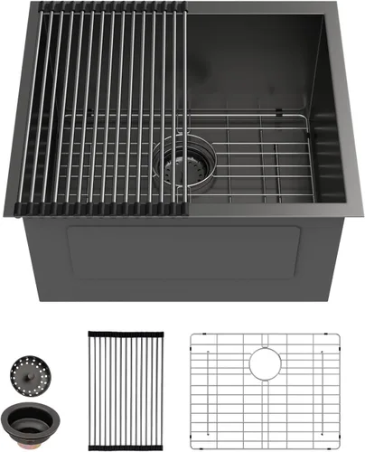 Miniatura 26 de Sarlai - Fregadero de cocina, de 30 x 18 pulgadas, empotrado, simple, de acero inoxidable calibre 16