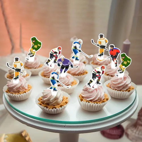 Miniatura 4 de 48 piezas de decoración de cupcakes de hockey para jugador de hockey sobre hielo para fiestas temáticas de hockey sobre hielo, fiestas temáticas