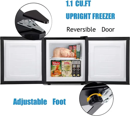 Miniatura 5 de Antarctic Star Congelador vertical de 1.1 pies cúbicos, mini congelador compacto con puerta individual reversible, control de temperatura, estantes