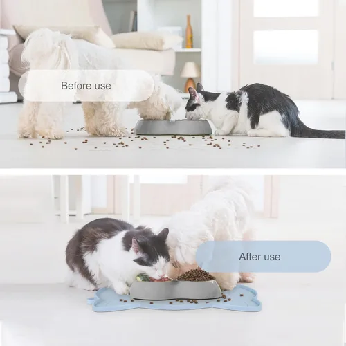 Miniatura 4 de Coomazy Tapete de comida para gatos, tapete de alimentación más grueso para perros con borde elevado, silicona antideslizante para el suelo, Azul
