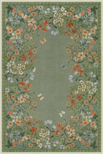 Miniatura 7 de Wonnitar Alfombra de área lavable de 2 x 3, alfombra de entrada floral verde, alfombra bohemia pequeña antideslizante para baño, alfombra suave