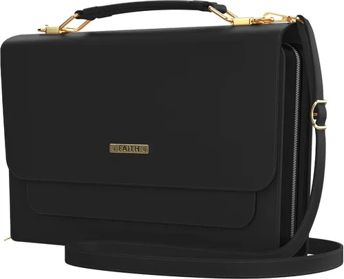 DEHITE Funda para la Biblia para mujer, bolsa de transporte para la Biblia, ranuras para bolígrafos, bolsillo con cremallera, correa para el hombro,