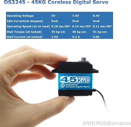 Miniatura 2 de Servomotores de dirección RC sin núcleo de 45KG de alto par de torsión de 8.4 V, engranaje de acero inoxidable, perfil bajo, impermeable